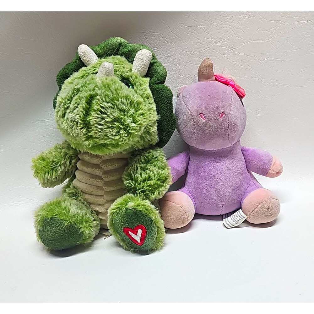 Mini Plush Lot of 2 Green Dinosaur & Purple Unicorn unbrand Cute Toy Well Loved